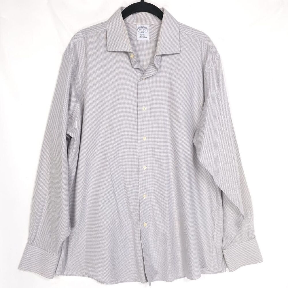BROOKS BROTHERS 1818 Regent Shirt Gray Micro Check 100% Cotton Size USA 16.5 34